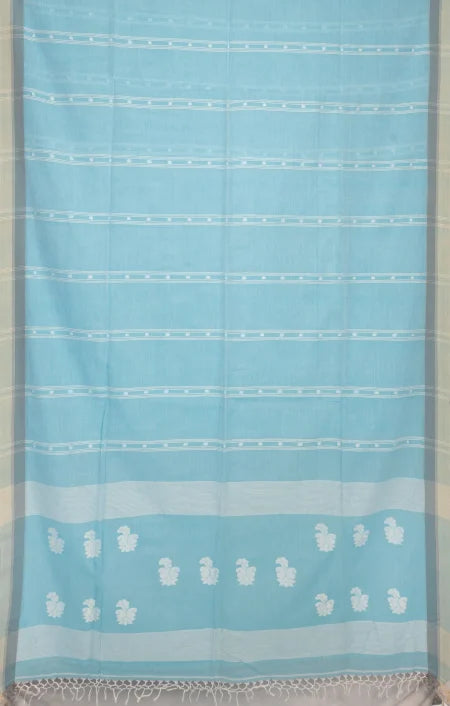 Handwoven Tangail Cotton Saree – Sky Blue - Retail Maharaj