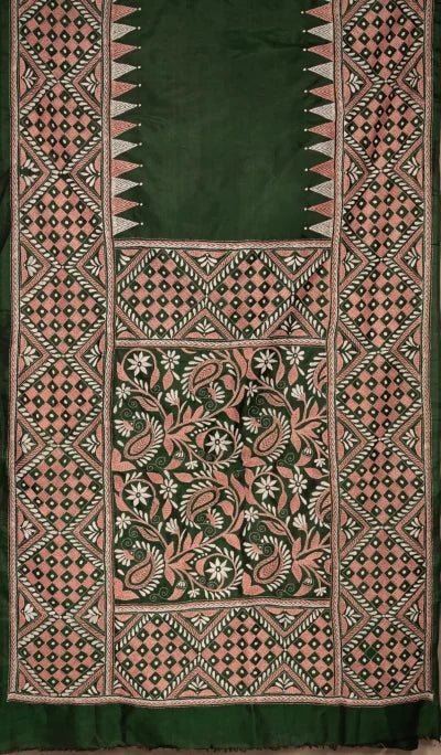 Kantha Silk Saree – Green - Retail Maharaj