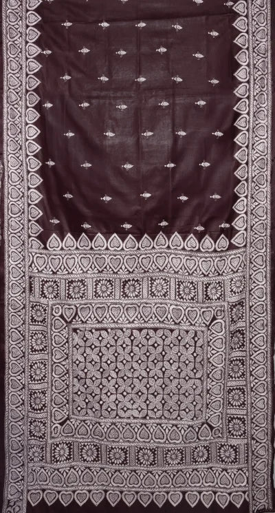 Kantha Silk Saree – Chocolate Brown - Retail Maharaj