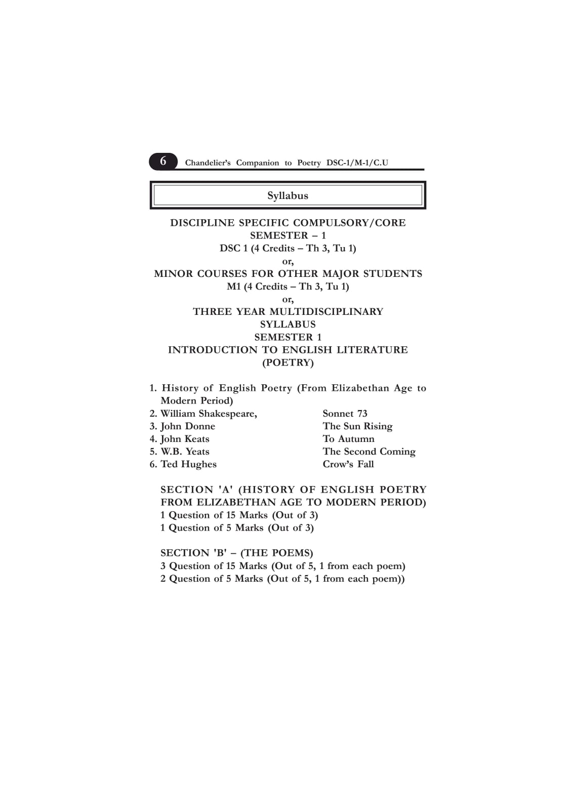 ENGLISH LITERATURE (POETRY) DSC-1/M1 (VOL-1), SEMESTER-1, C.U. (English Version) - Retail Maharaj