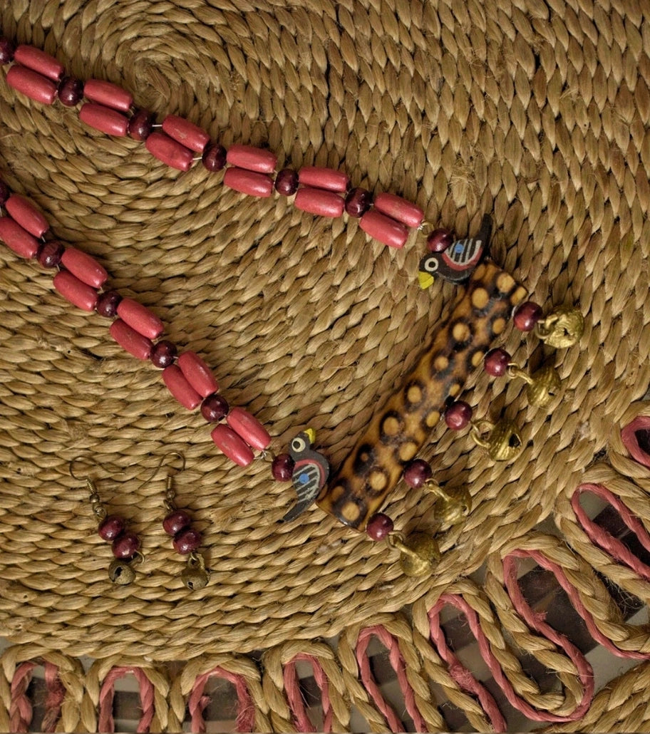 Jungle Rhythm Bamboo Chime Necklace Set – Handcrafted Tribal Art with Bell Danglers - Retail Maharaj