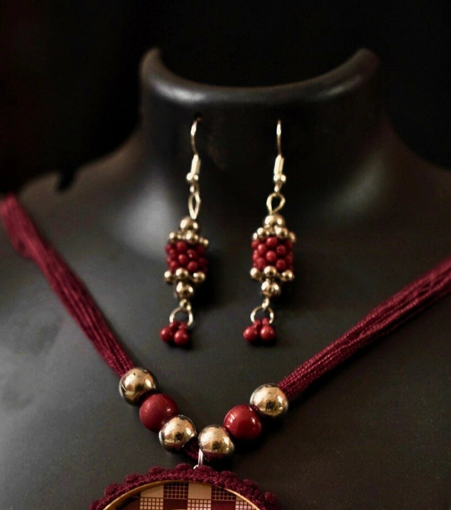 Swastik Shakti Traditional Necklace Set | Handcrafted Red Swastik & Cowrie Shell Necklace - Retail Maharaj