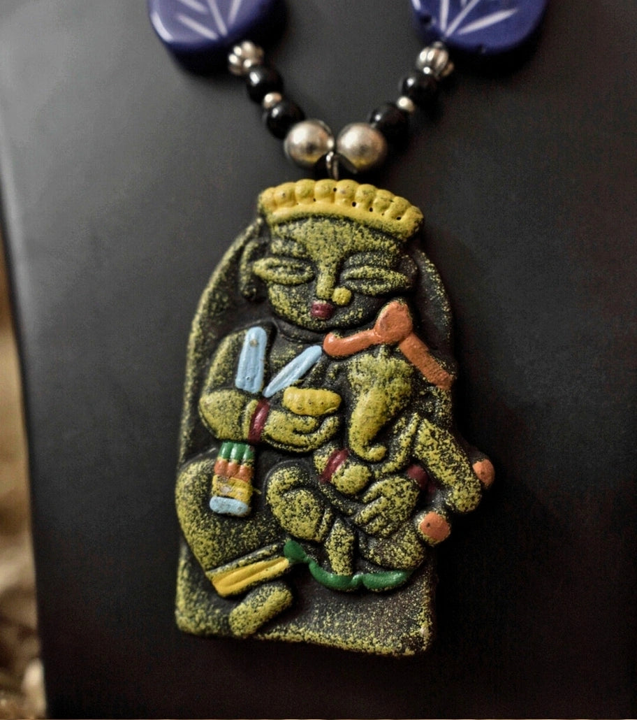 Tribal Tales Terracotta Necklace Set – Yellow & Indigo Edition - Retail Maharaj