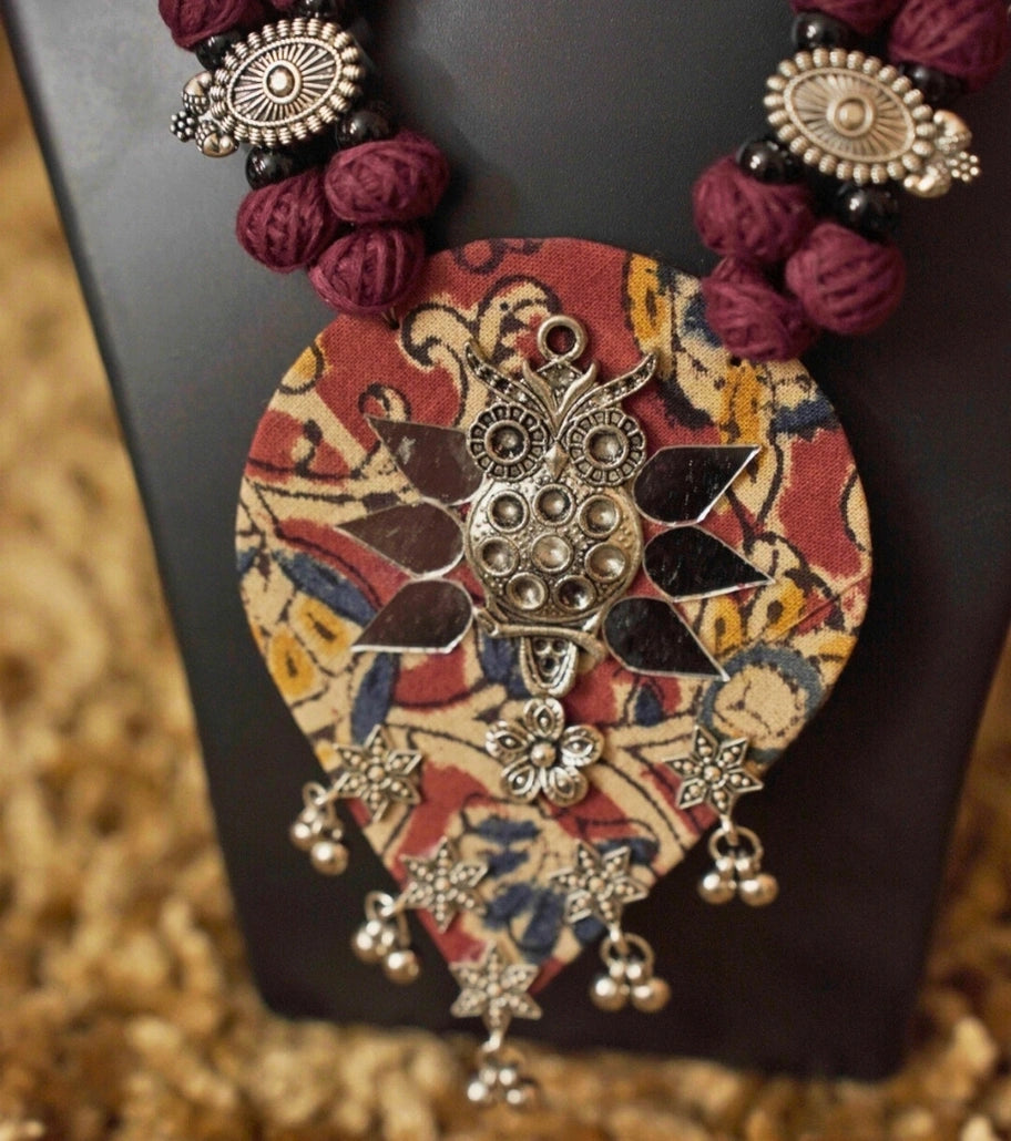 Vintage Bloom Afghani Thread Necklace Set – Maroon & Silver - Retail Maharaj