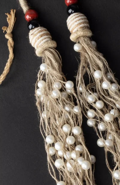 Jute Necklace Set-Moti Gochha-White - Retail Maharaj