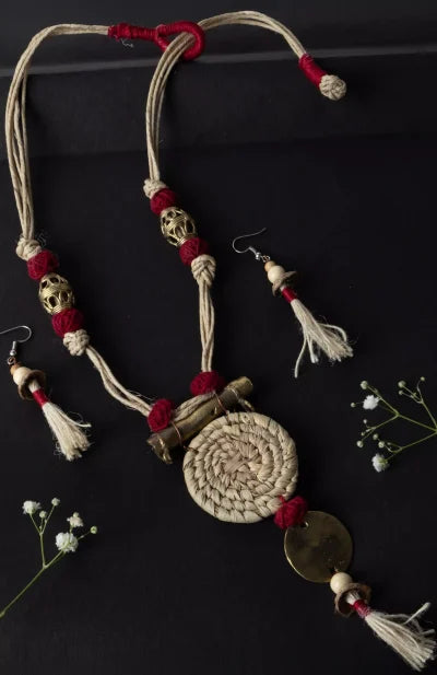 Jute Necklace Set-Sabai Grass-Dokra - Retail Maharaj