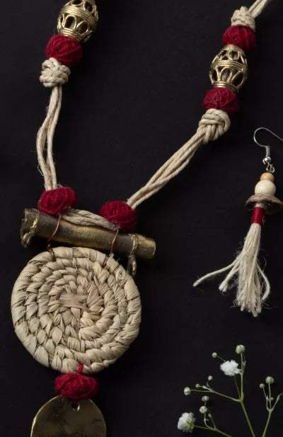 Jute Necklace Set-Sabai Grass-Dokra - Retail Maharaj
