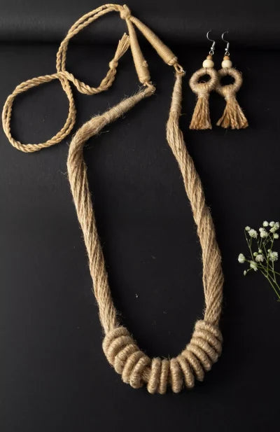 Jute Necklace Set-Ring – Natural - Retail Maharaj