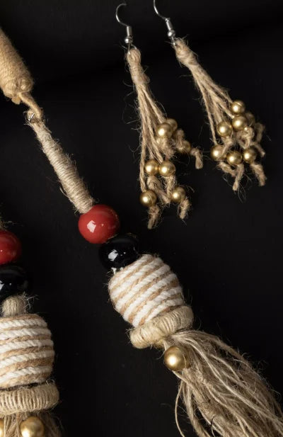 Jute Necklace Set-Moti Gochha – Golden - Retail Maharaj