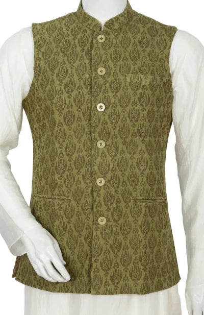 Handblock Printed Cotton Wool Handloom Jacket – Olive green - Retail Maharaj