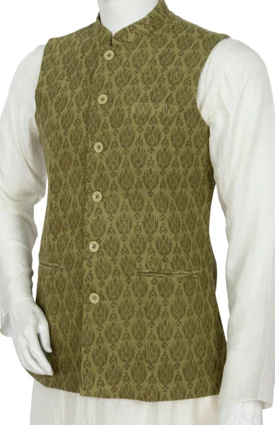 Handblock Printed Cotton Wool Handloom Jacket – Olive green - Retail Maharaj