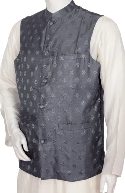 Baluchari Silk Handloom Jacket – Grey - Retail Maharaj