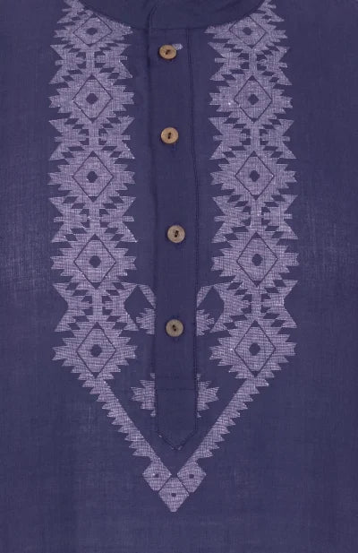 Jamdani Cotton Kurta – Blue - Retail Maharaj