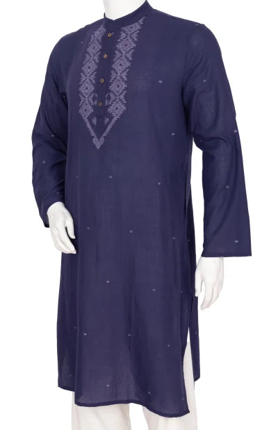 Jamdani Cotton Kurta – Blue - Retail Maharaj