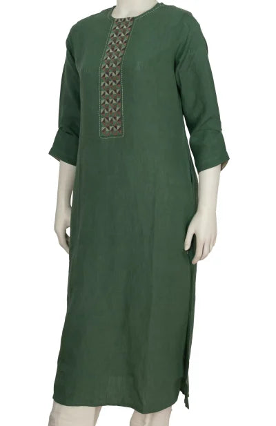 Embroidered Linen Kameez – Green - Retail Maharaj