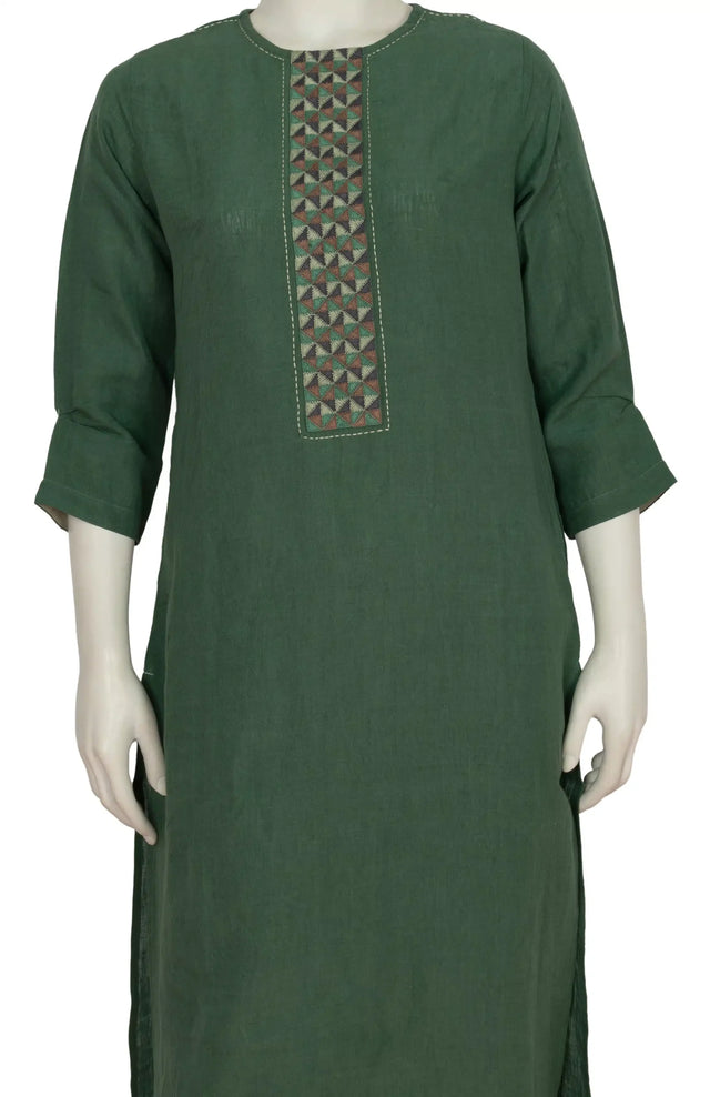 Embroidered Linen Kameez – Green - Retail Maharaj