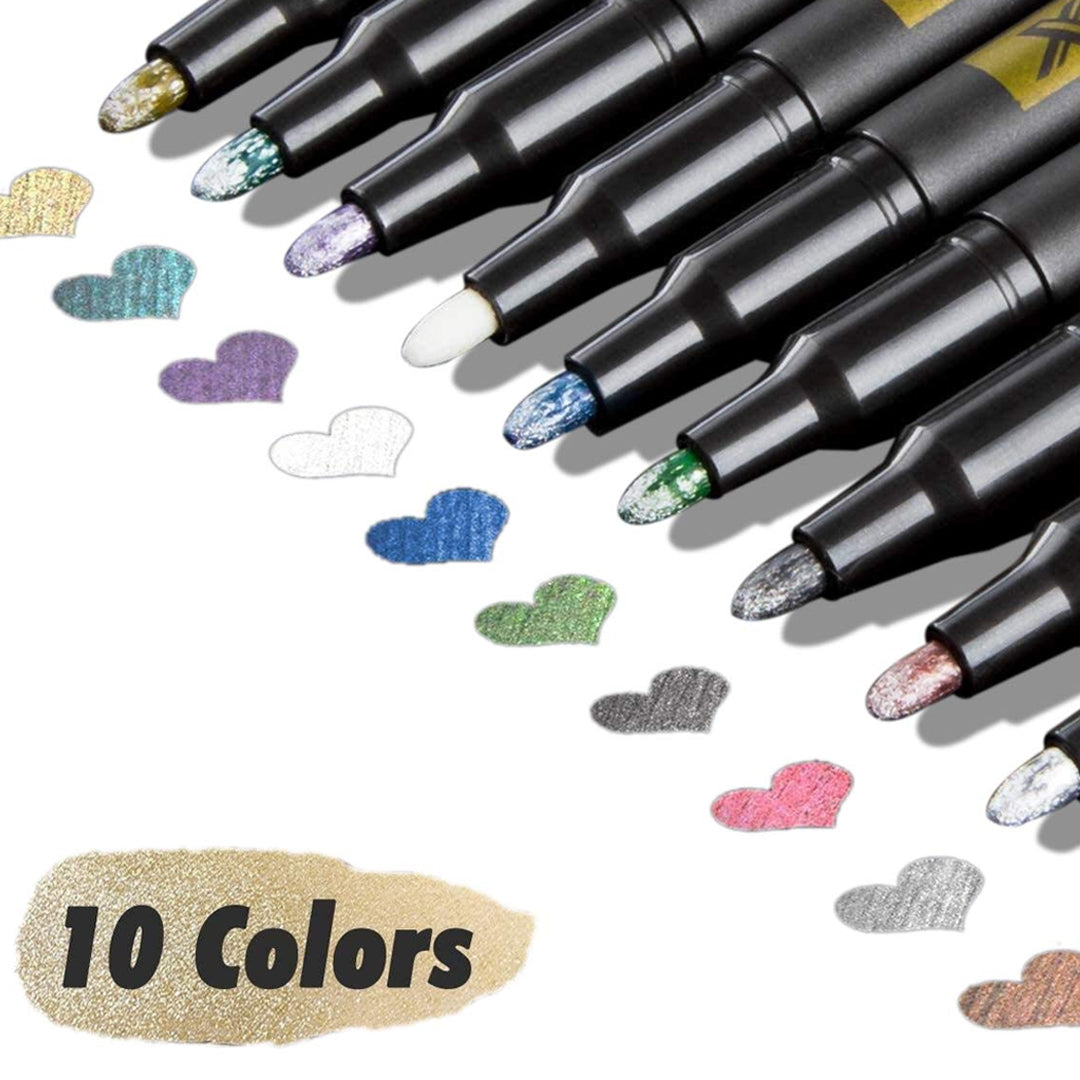Keep-Smiling Metallic Color Pen Pack of 10 Water Based Metallic Ink Pens for Art Craft Writing Multi Surface Use