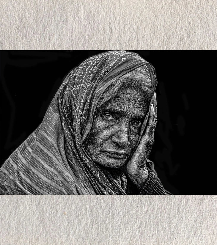 The Silent Chronicle – Old Woman, Gangasagar – Fine Art Photograph by Sayantan Sengupta - Retail Maharaj