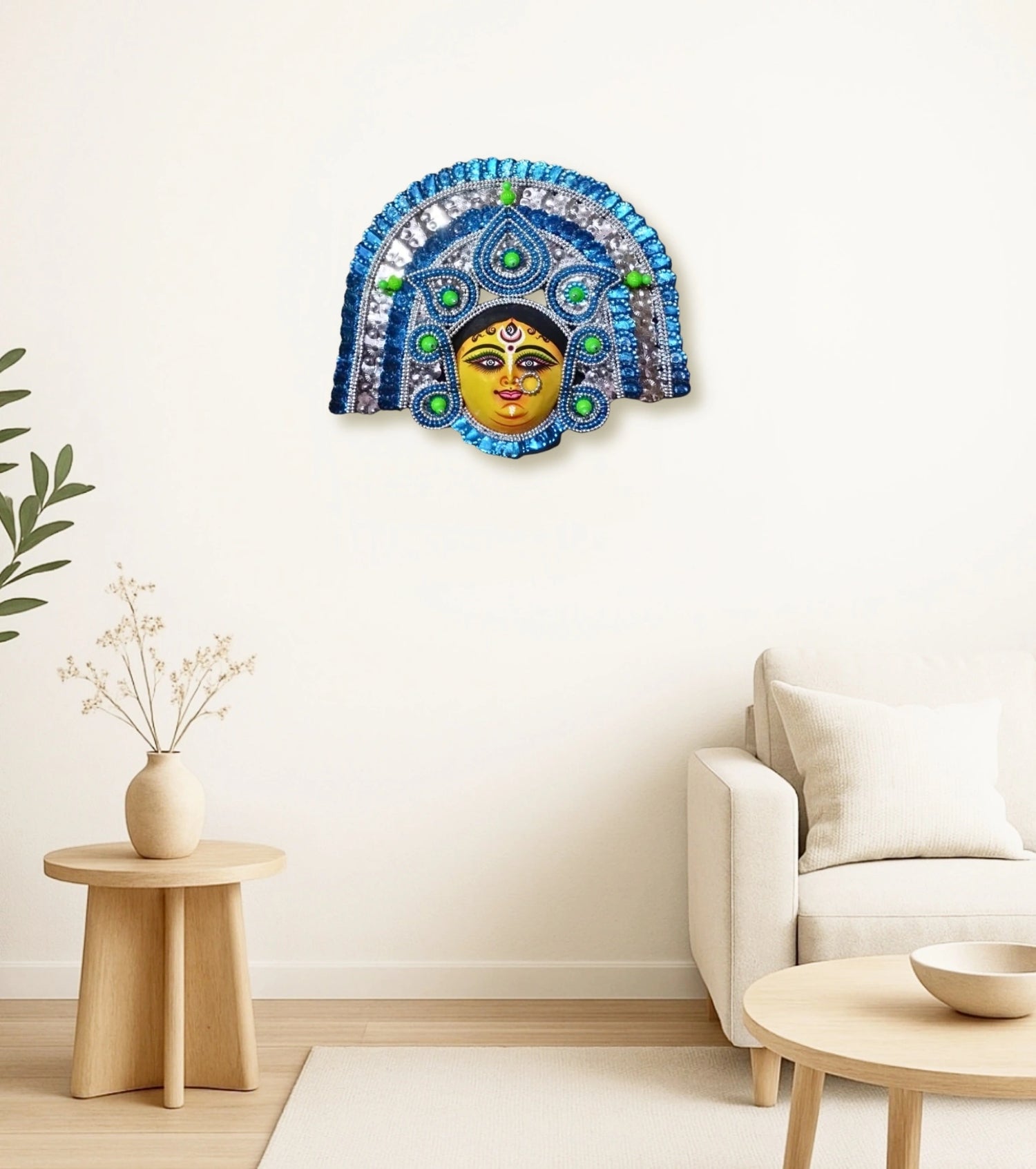 NeelShobha Durga Mukhosh – Handcrafted Purulia Chhau Mask | Rāarh Bangla Folk Art - Retail Maharaj