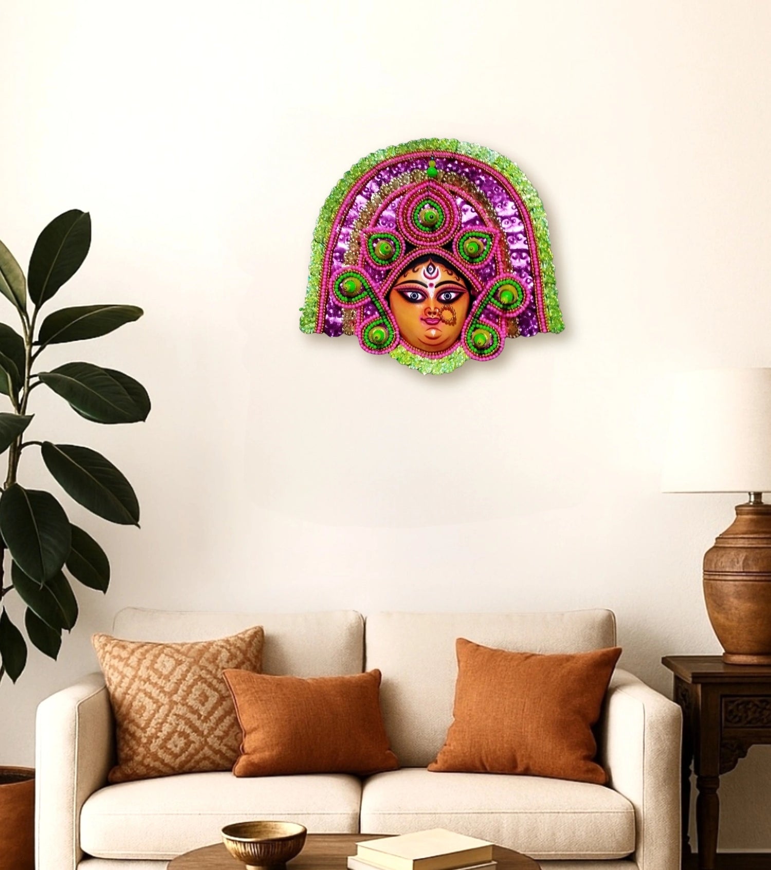 Divya Rāgini – Handcrafted Pink Devi Mukhosh (Purulia Chhau Mask by Sanju Shil) - Retail Maharaj