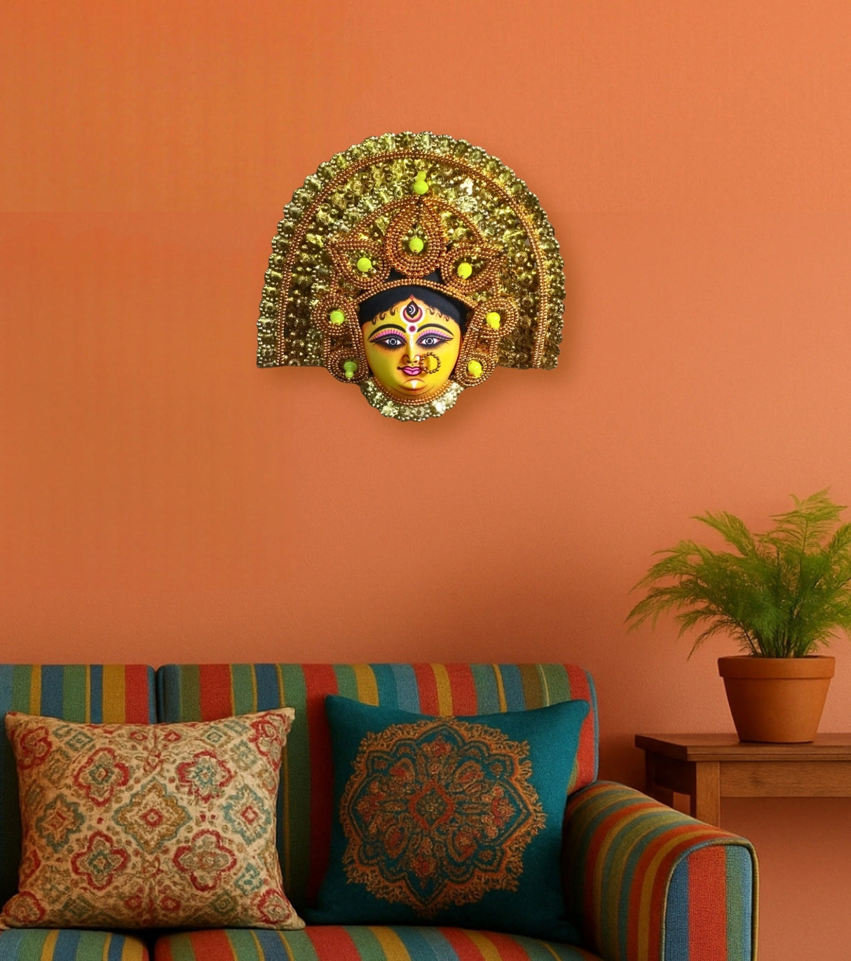 Swarna Shakti – Golden Radiance Mukhosh – Purulia Chhau Goddess Mask - Retail Maharaj