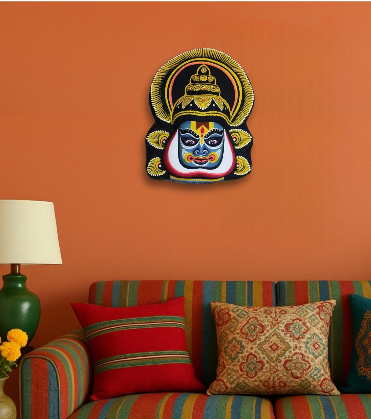 Raahr Blaze – Handcrafted Purulia Chhau Mask of Valor | Tribal Warrior Folk Art Wall Hanging - Retail Maharaj