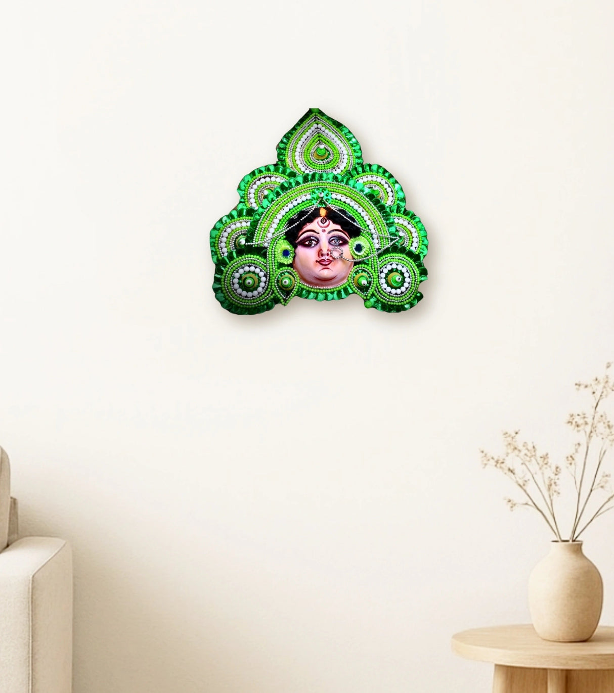 Raahr Haritrupa: The Serene Green Mukhosh | Traditional Purulia Chhau Mask | Symbol of Strength & Fertility - Retail Maharaj