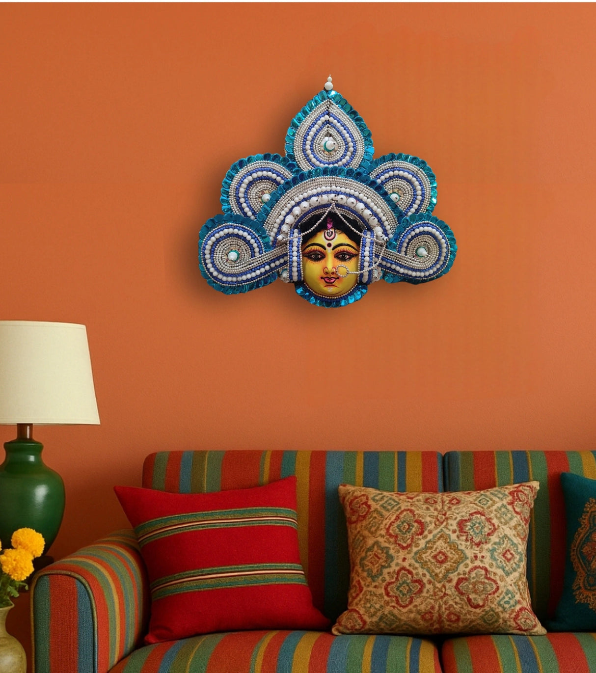 Raahr NeelDevi – Tranquil Grace Mukhosh | Authentic Purulia Chhau Mask | Divine Peace Folk Art - Retail Maharaj