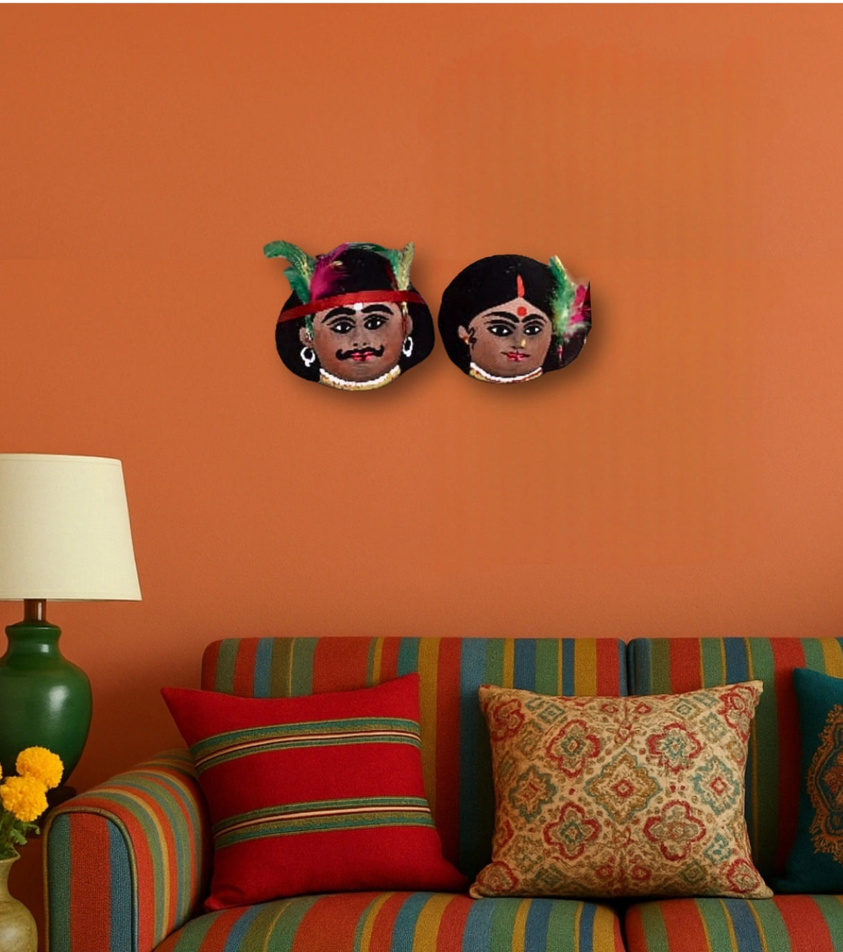 Raahr Gaachha Tribal Love Clay Mask Pair | Traditional Male & Female Folk Art | Handcrafted from Bengal - Retail Maharaj