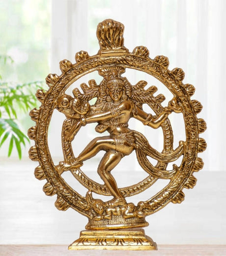 Lord Nataraja Idol in Alloy Metal – Brushed Finish with Radiant Gold for Cosmic Harmony & Spiritual Décor - Retail Maharaj