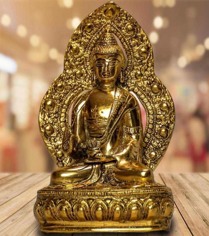 Buddha Idol in Golden Alloy Metal – Meditation Masterpiece, Dhyana Mudra Statue for Home Decor & Meditation Spaces