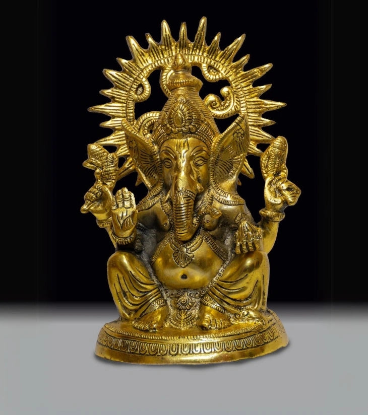 Lord Ganesha in Brass with Antique Finish – Traditional Pose Statue for Spiritual & Home Décor - Retail Maharaj