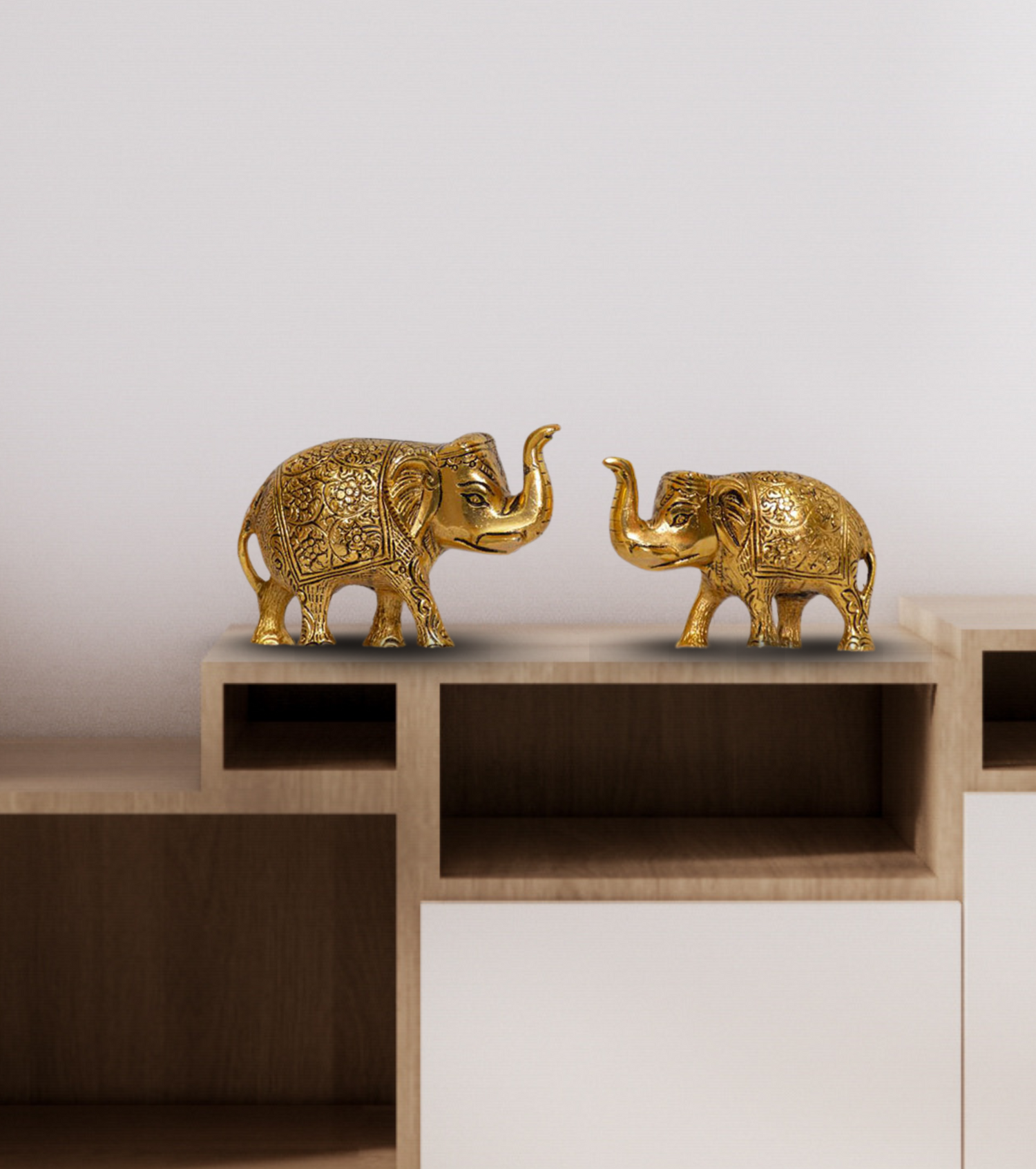 Elephant Pair in Brushed Brass – Handcrafted Decorative Set for Home & Office Décor - Retail Maharaj