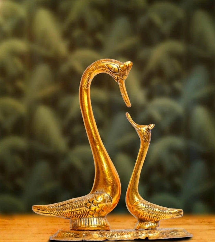 Swan Pair in Brass – Handcrafted Antique Gold Finish Sculptures for Home Décor & Gifting - Retail Maharaj