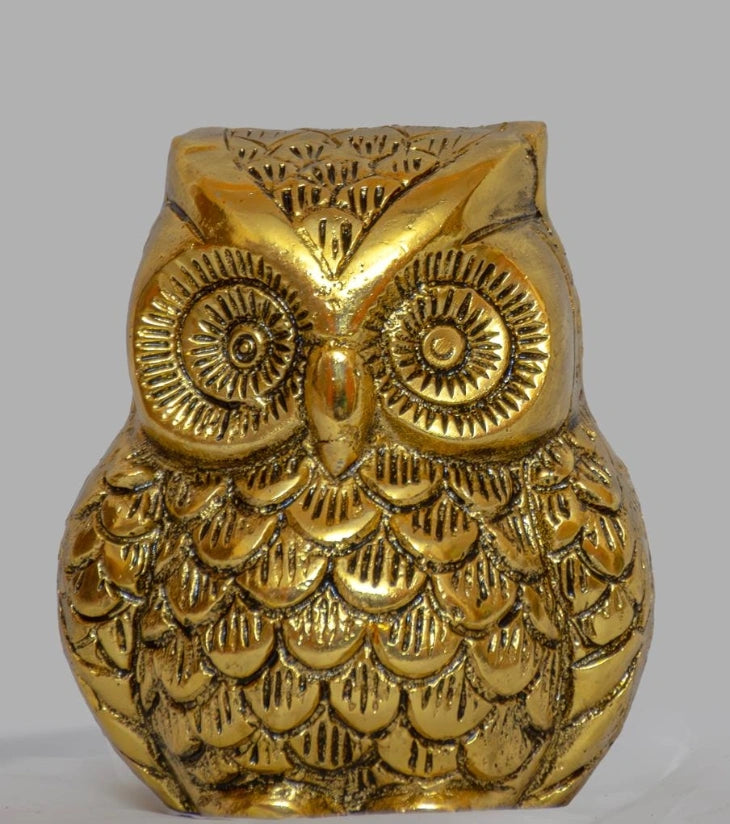 Owl Figurine in Alloy Metal – Antique Finish Brass Sculpture for Wisdom, Prosperity & Spiritual Décor - Retail Maharaj