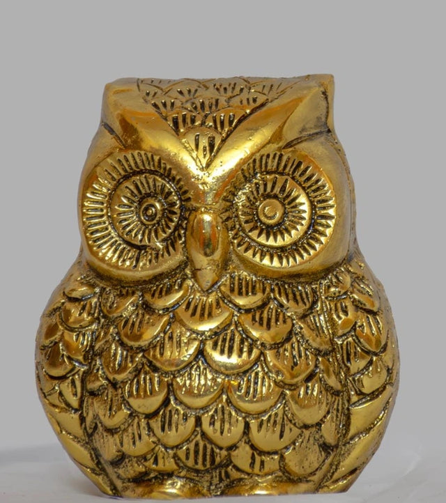 Owl Figurine in Alloy Metal – Antique Finish Brass Sculpture for Wisdom, Prosperity & Spiritual Décor - Retail Maharaj