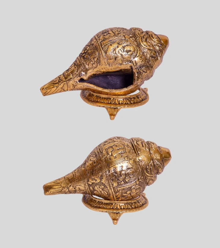 Divine Panchajanya in Alloy Metal with Antique Finish – Spiritual Conch for Pooja Rooms & Gifting - Retail Maharaj