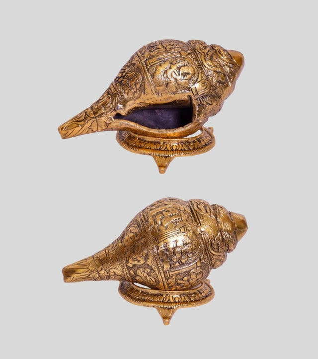 Divine Panchajanya in Alloy Metal with Antique Finish – Spiritual Conch for Pooja Rooms & Gifting - Retail Maharaj