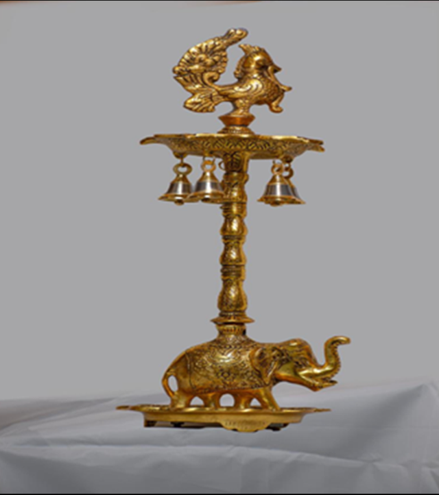 Elephant Diya Stand with Enamel Work in Golden Alloy – Spiritual Decoration for Pooja Rooms & Festive Gifting - Retail Maharaj