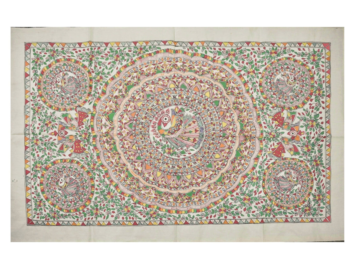 Matsya Mandala Handpainted Madhubani Painting – Traditional Fish Mandala Art on Cotton Fabric (37.5 x 25 inch) | Indian Folk Wall Decor for Meditation & Gifting - Retail Maharaj