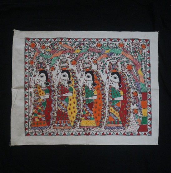 Ritual Procession Handpainted Madhubani Painting – Indian Tribal Women Art on Cotton Fabric (23 x 18 inch) | Ethnic Folk Wall Décor for Home & Collectors - Retail Maharaj