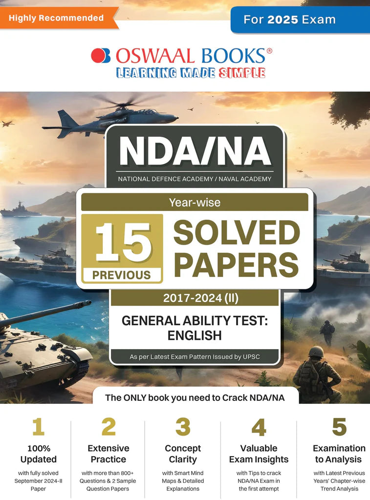 NDA-NA (NATIONAL DEFENCE ACADEMY/NAVAL ACADEMY) 15 Previous Solved Papers| Year-wise 2017-2024 (II) | General Ability Test: English | For 2025 Exam - Retail Maharaj