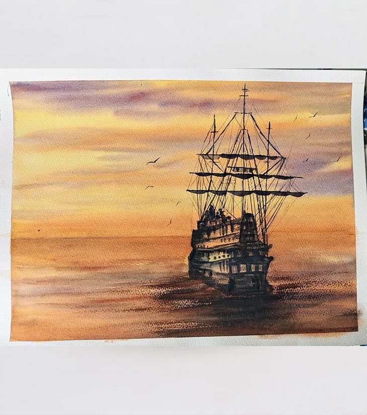 Voyage into Dusk – Watercolour on Textured Paper by Nandita Mishra - Retail Maharaj