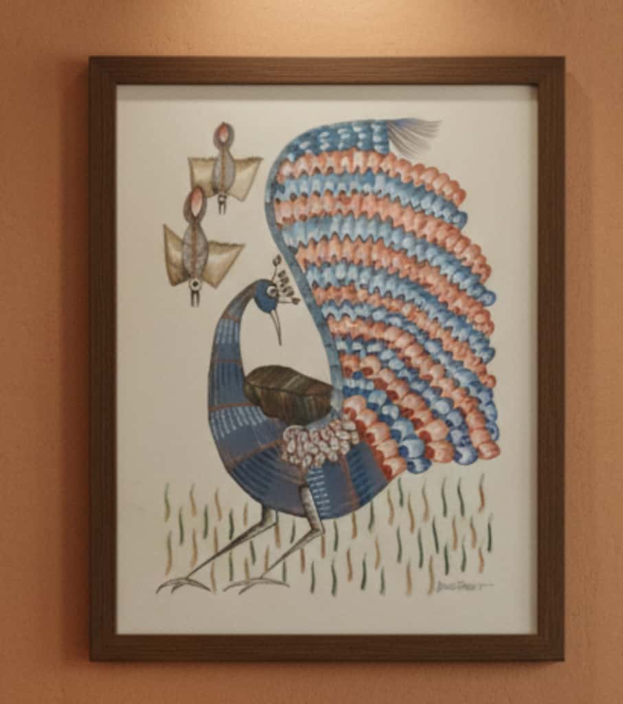 Authentic Gond Painting – Majestic Peacock Tribal Art (11 × 15 Inch)