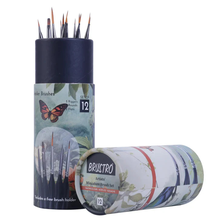 BRUSTRO Artists’ Watercolour & Acrylic Miniature Brush Set of 12 - Retail Maharaj