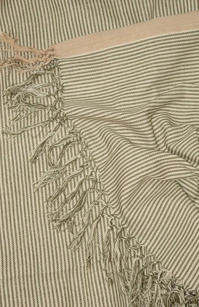 Handwoven Cotton Shawl – Beige & Green - Retail Maharaj