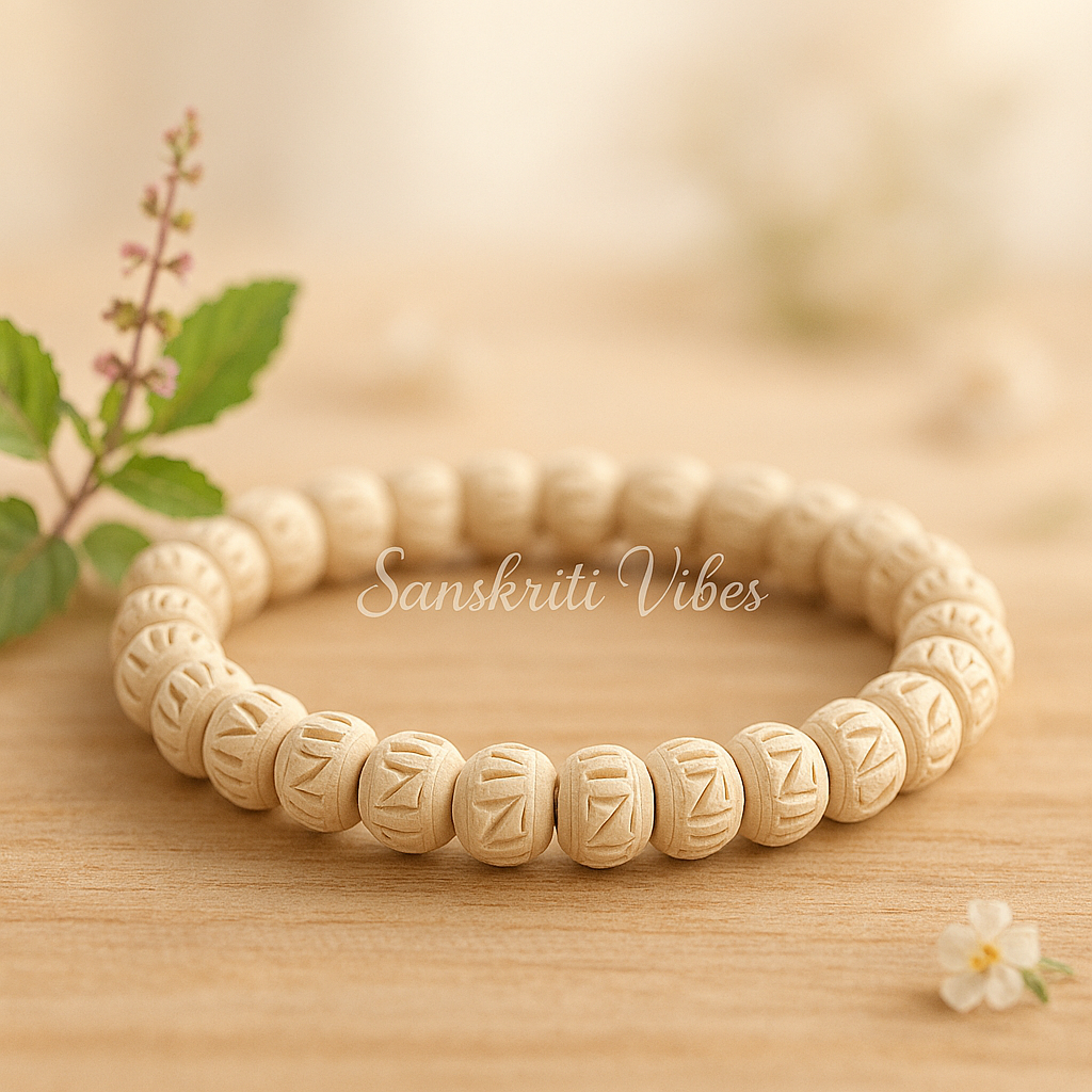 Radha Engraved Tulsi Bracelet – Pack of 4 for Divine Blessings - Retail Maharaj