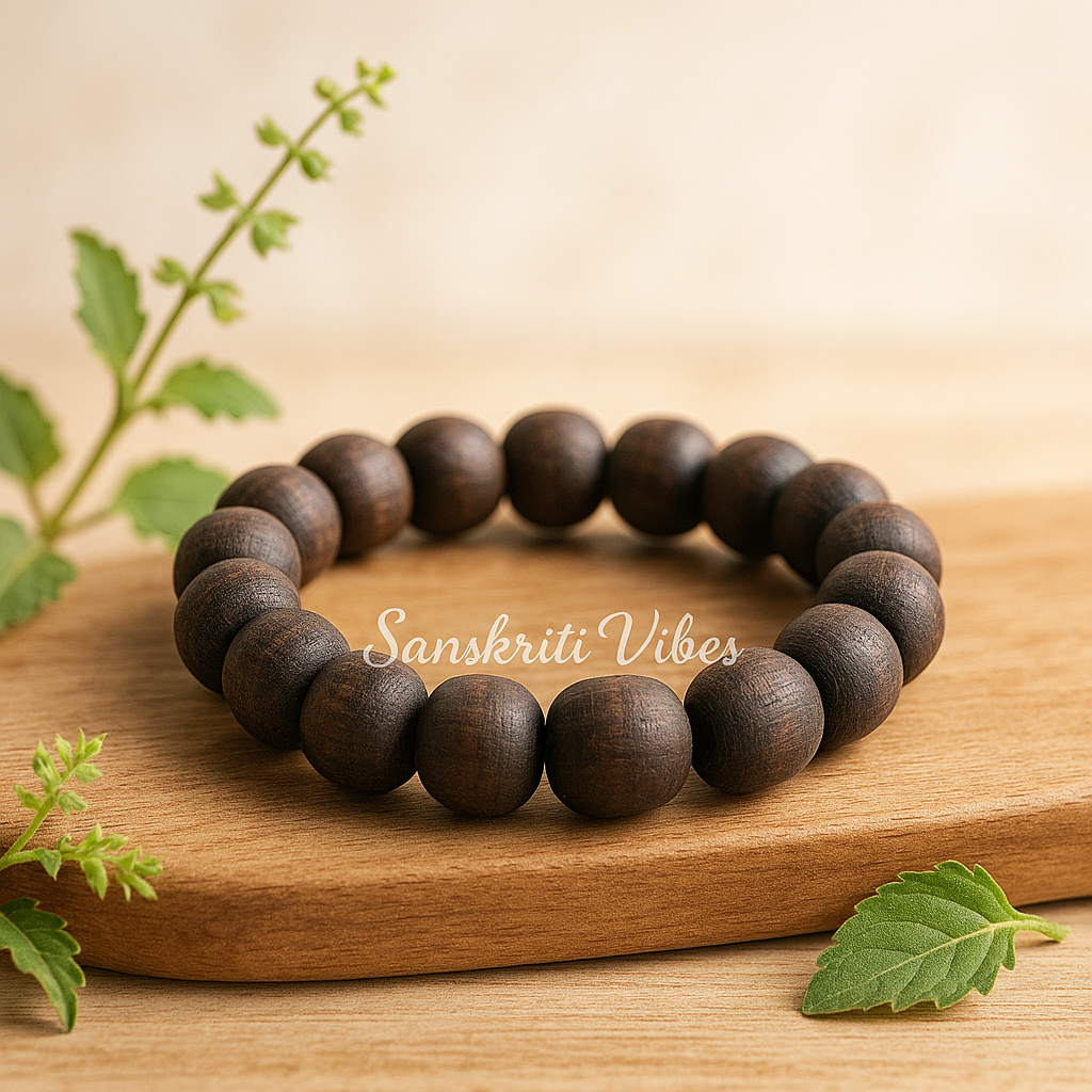 Dark Brown Shyama Tulsi Beads Handmade Bracelet for Spiritual Wellness - Retail Maharaj