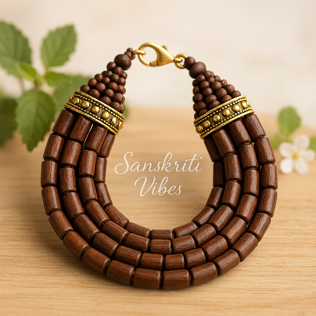 Five Layers Traditional Tulsi Beads Bracelet Design – Sacred Spiritual Bracelet - Retail Maharaj