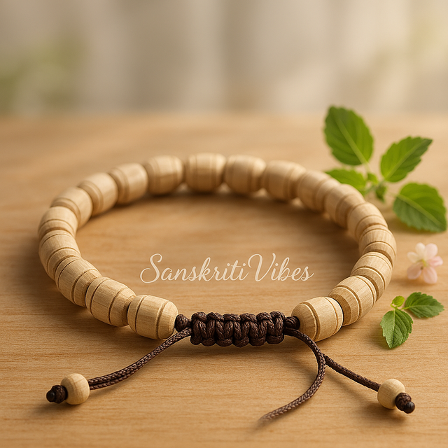 Mridang Shaped Tulsi Beads Bracelet – Adjustable Spiritual Bracelet for Devotees - Retail Maharaj